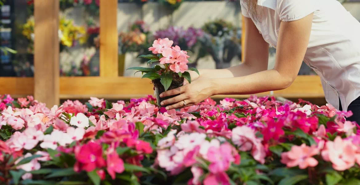 osoba z kwiatkami w dłoniach